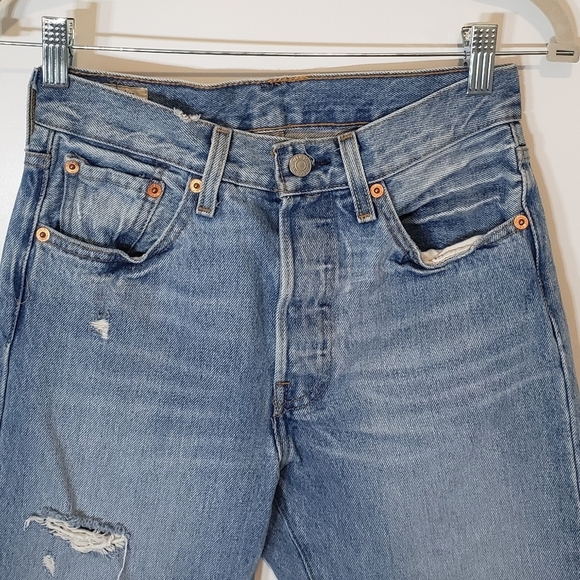 Levi's 501 Big E Premium  Vintage Button Fly  Distressed  Blue Jeans  Sz 25 X 28 - Picture 4 of 16